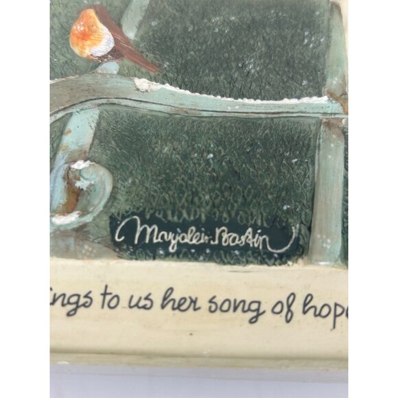 VTG Marjolein Bastin Easeled Heavy Art Plaque Bird Winter Bench Song of Hope NEW - Picture 4 of 8